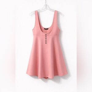 Pink Sleeveless Dress with Button Detail